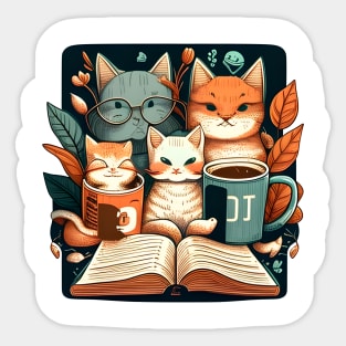 Foodilicious - Funny Cat Caffeine Addiction Coffee Reading Book Sticker